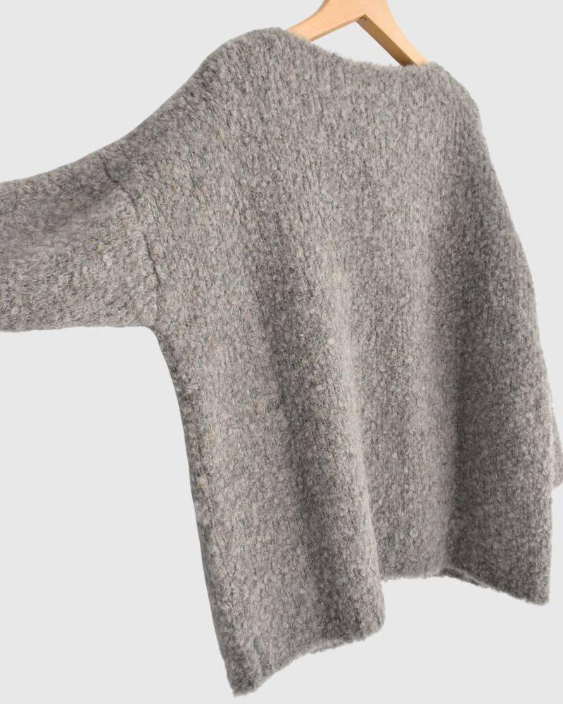 3GG BOUCLE CREW NECK PULLOVER WITH POCKET GrayBeige