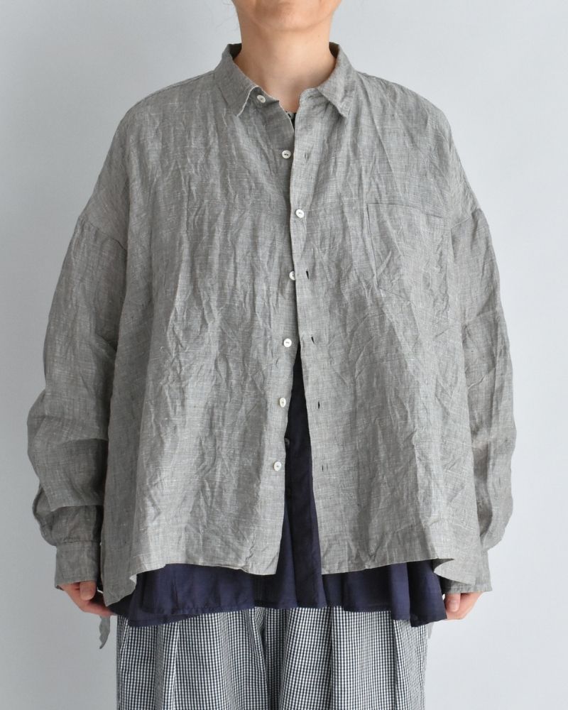 手織り60×60リネン スクエアシャツ Gray