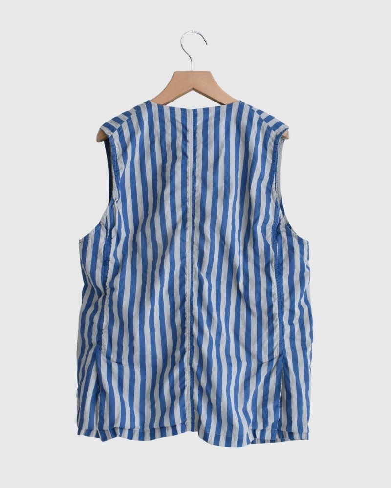 POPLIN WIDE STRIPE (OVERDYE) NO COLLAR VEST MilkyGrey