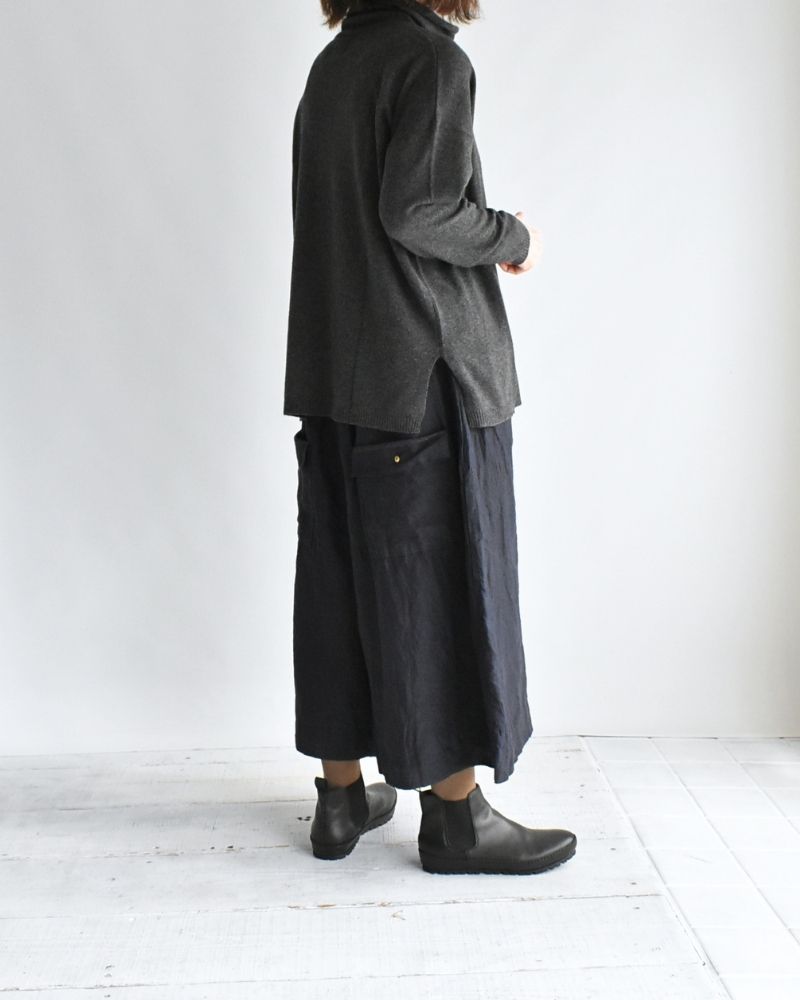 手織り40リネン キュロットパンツ DarkNavy