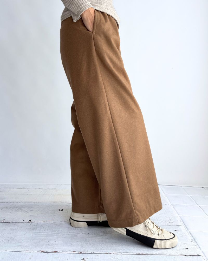 WOOL FLANNEL EASY WIDE PANTS Camel