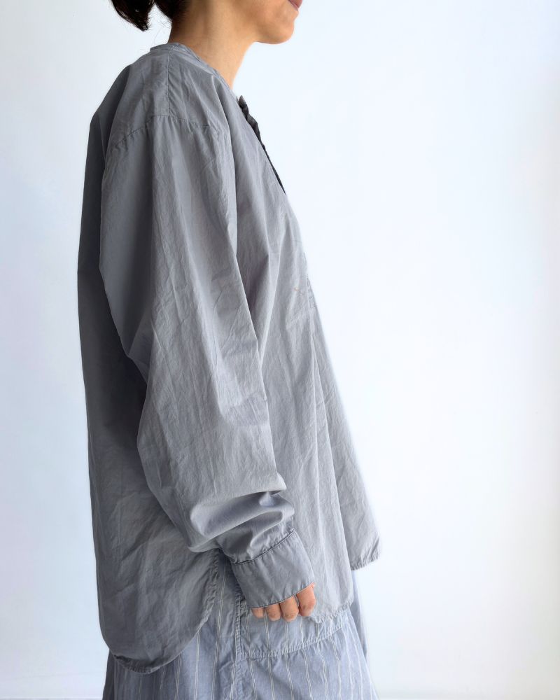 60s COTTON POPLIN OVERDYE HENRY NECK SHIRT Blue