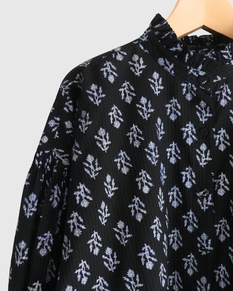 FRILL COLLAR SHIRT WITH MINI PINTUCK Black