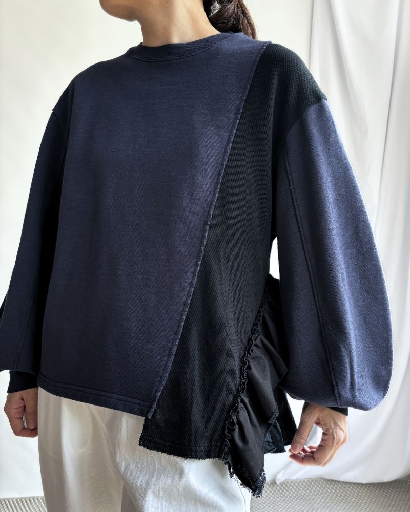 アシンメトリーフリルスウェット Navy