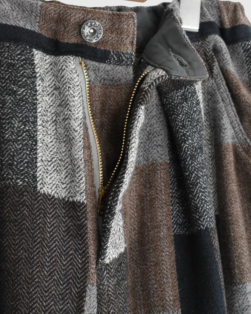 パッチワーク起毛チェックパンツ Gray