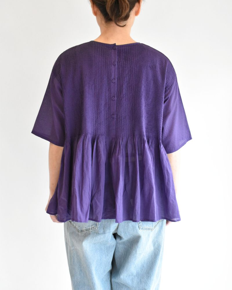 CREW-NECK PULLOVER HALF/SLEEVE SHIRT WITH MINI PINTUCK Purple