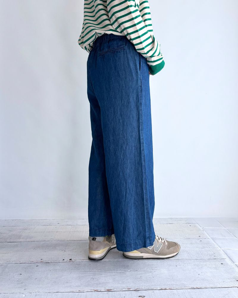 COTTON/LINEN DENIM EASY WIDE PANTS Blue