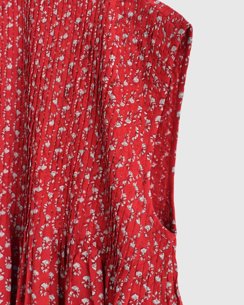 CREW-NECK BUTTON F/SLEEVE SHIRT WITH PINTUCK Red