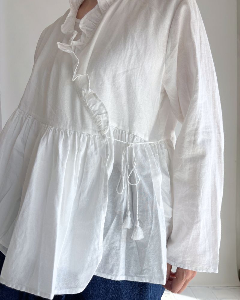 TWILL COTTON KHADI PLAIN (WASH) FRILL CACHE COEUR White