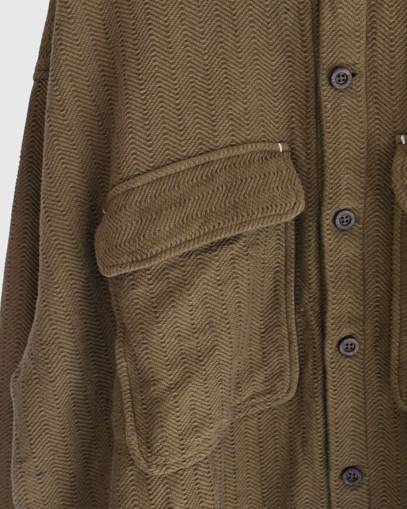 手織りコットンヘリンボーン ジャケット KhakiBrown