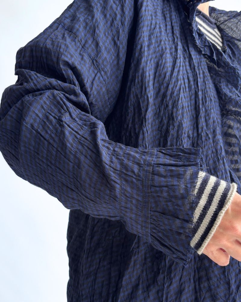 チェックフリルトリムブラウス NavyCheck