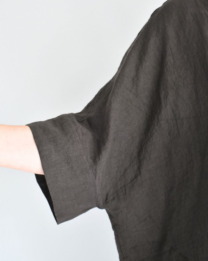 ボートネックワイドブラウス（LINEN） Brown