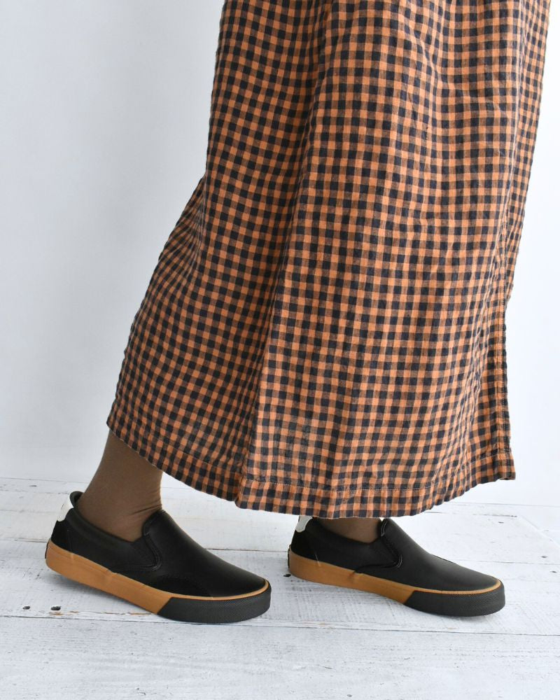 LINEN CHECK OVERDYE EASY SKIRT Cinnamon