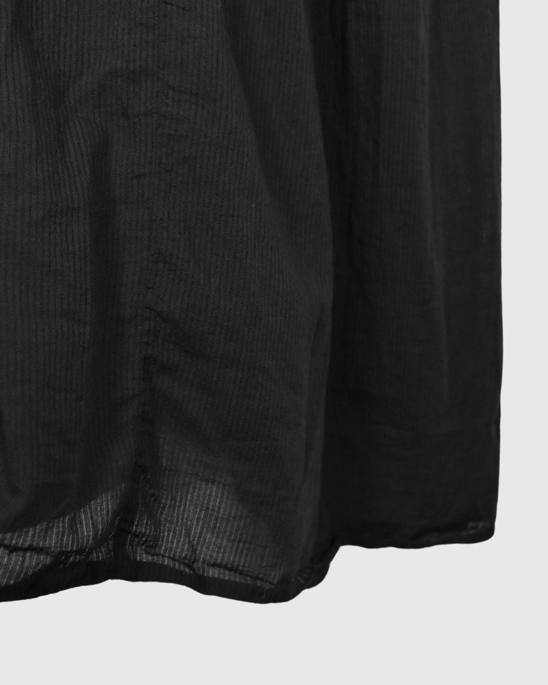 80s ORGANIC VOILE STRIPE CREW-NECK F/SL SHIRT DRESS WITH PINTUCK Black