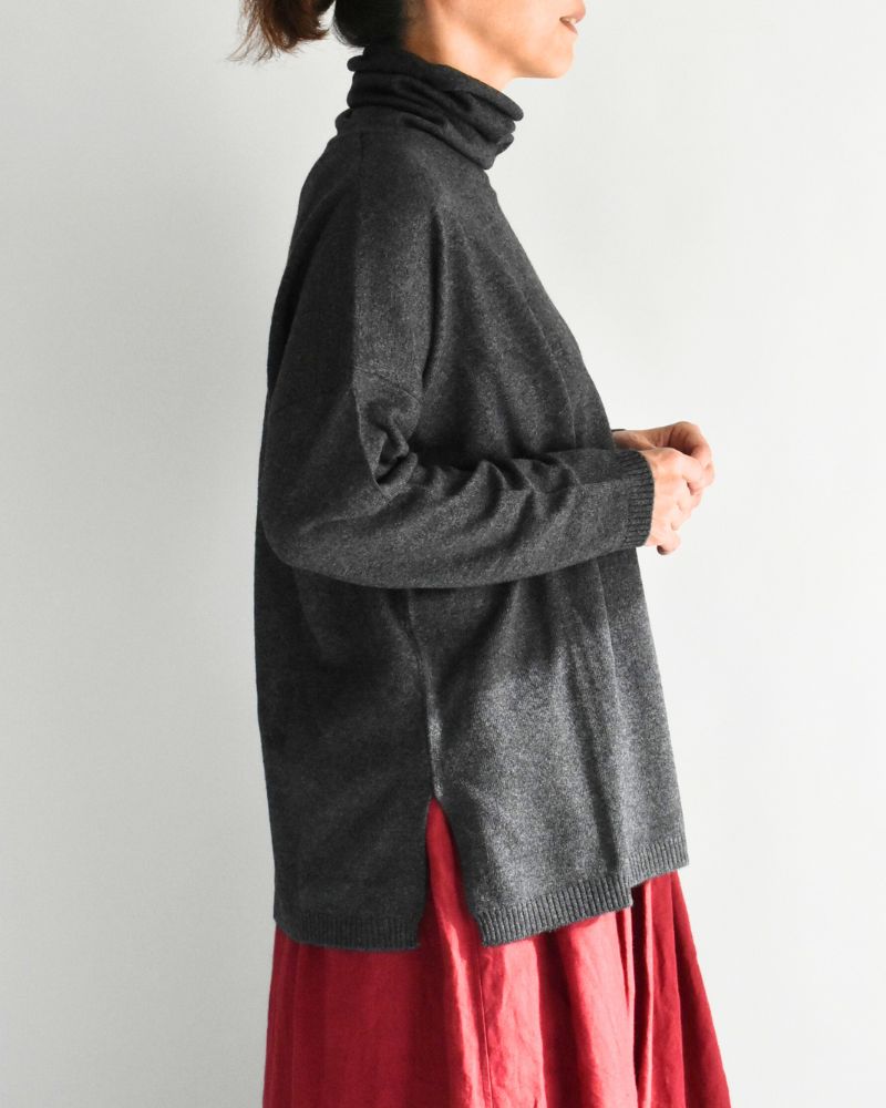 PLAIN STITCH DROP SHOULDER POLO NECK WITH SLIT Charcoal