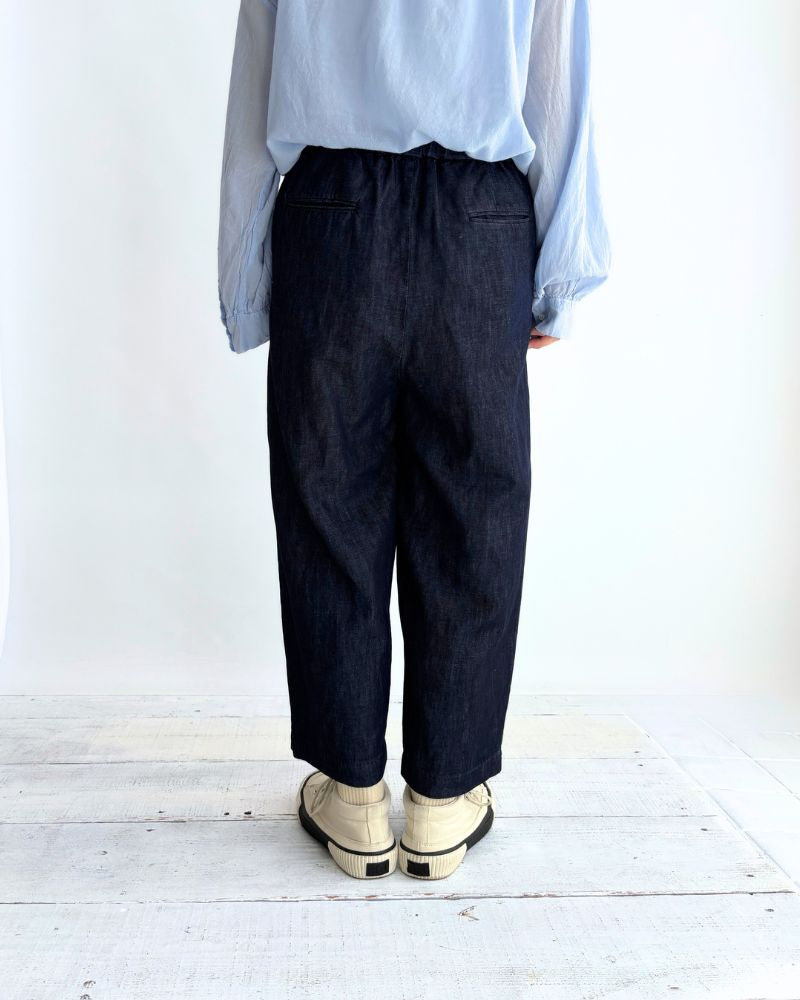 COTTON/LINEN DENIM 2TUCK TAPERED EASY PANTS Navy