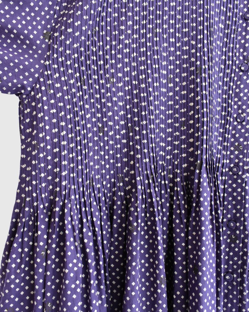CREW NECK BUTTON SHIRTS DRESS WITH MINI PINTUCK Purple
