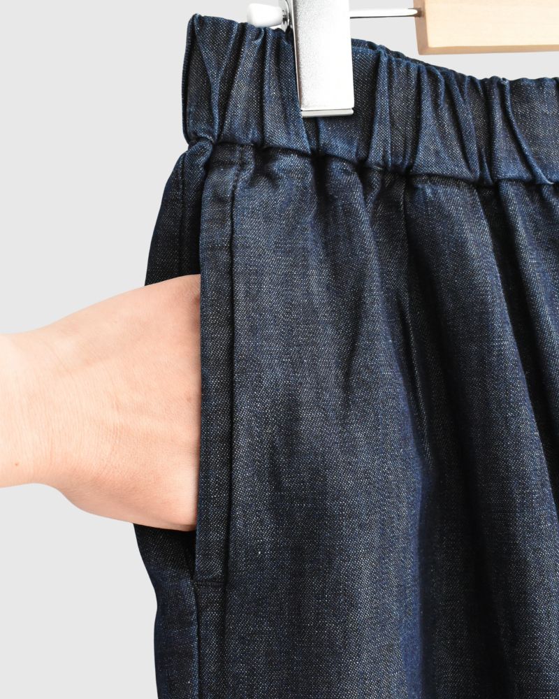 COTTON/LINEN DENIM EASY WIDE PANTS Navy