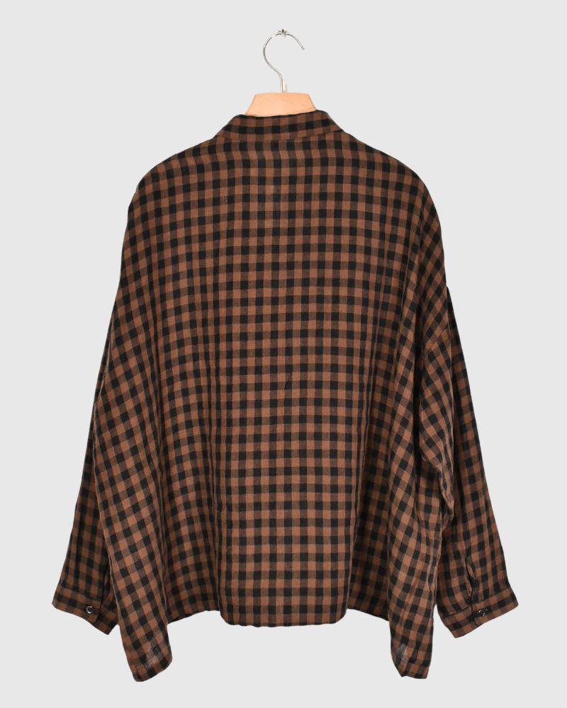 LINEN GINGHAM CHECK SHIRT Brown