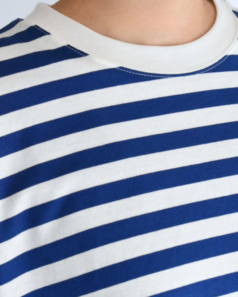 クルーネック スリットTシャツ Blue/White