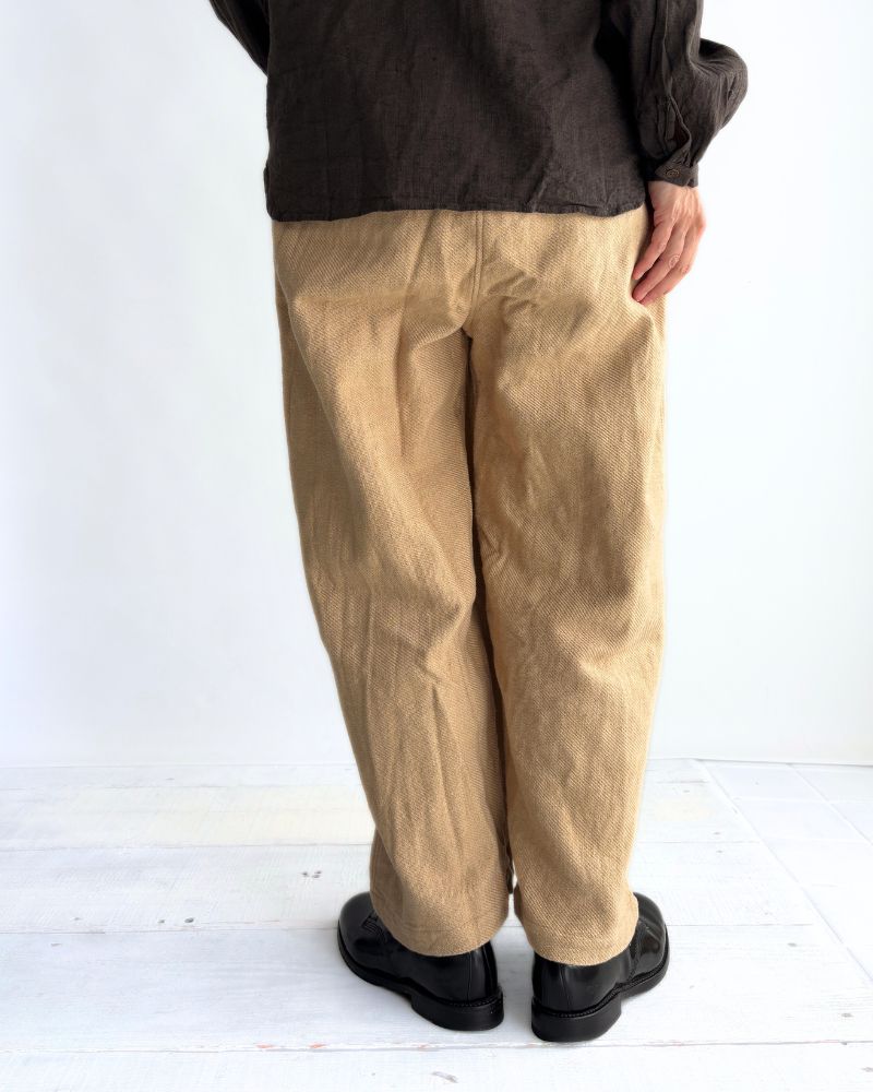 手織りウォッシュドツイル ルーズテーパードパンツ LightBeige