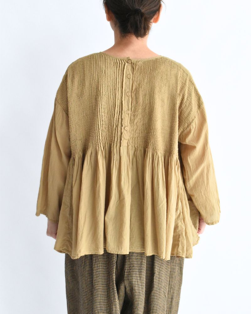 CREW-NECK 3/4 SL SHIRT WITH MINI PINTUCK GrayKhaki