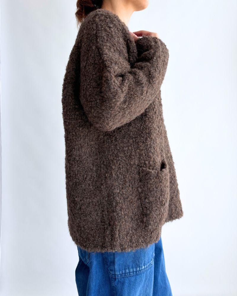 3GG BOUCLE CREW NECK PULLOVER WITH POCKET Brown