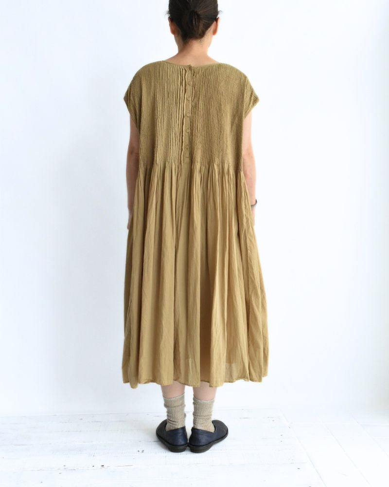 CREW-NECK F/SL DRESS WITH PINTUCK GreyKhaki