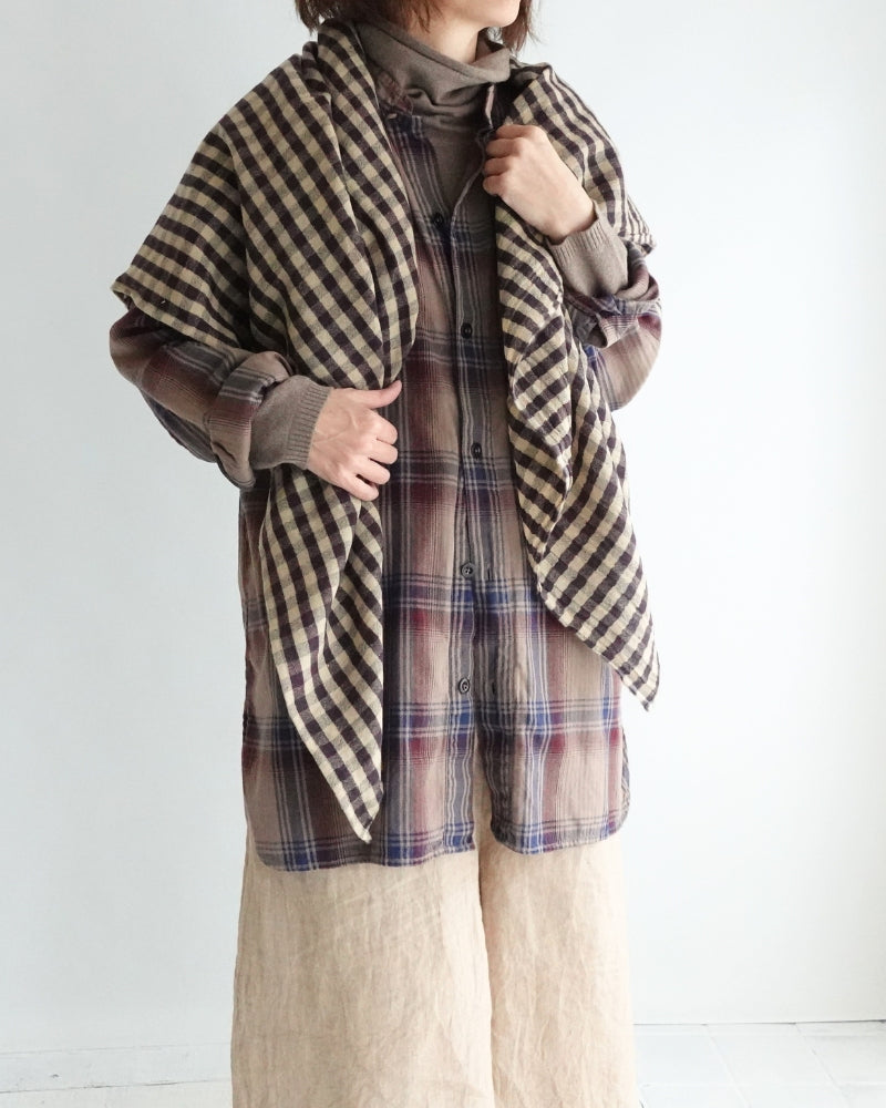 ウールリネンギンガムチェックストール VC-2913 Camel×Brown Check｜Veritecoeur｜miel