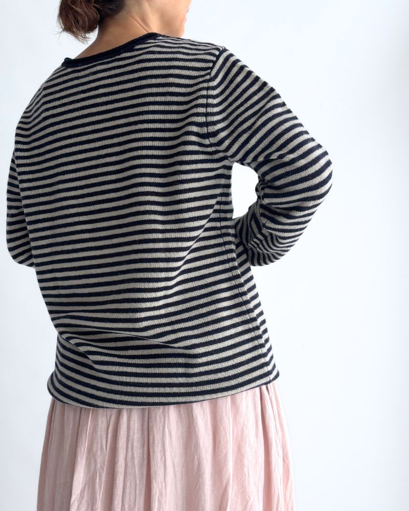 ボーダーニットプルオーバー Pebblegray/Navy
