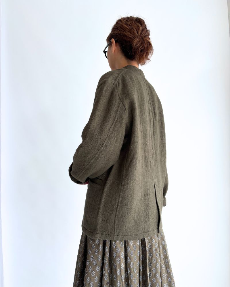 STAND COLLAR FLY FRONT JACKET Olive