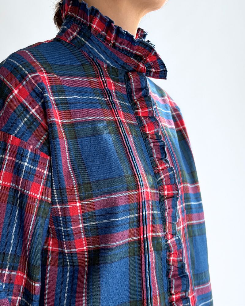 インディゴタータン フリルブラウス Blue