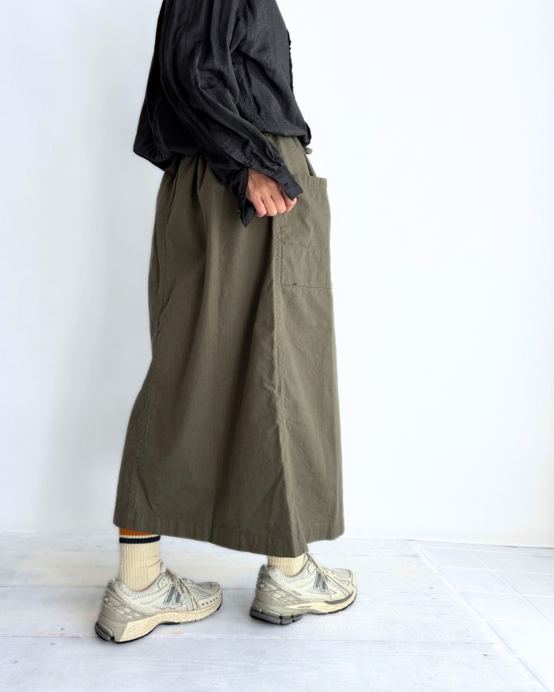 COTTON HERRINGBONE WASH EASY SKIRT KhakiHerringbone