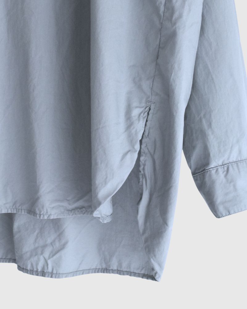 60s COTTON POPLIN OVERDYE HENRY NECK SHIRT Blue