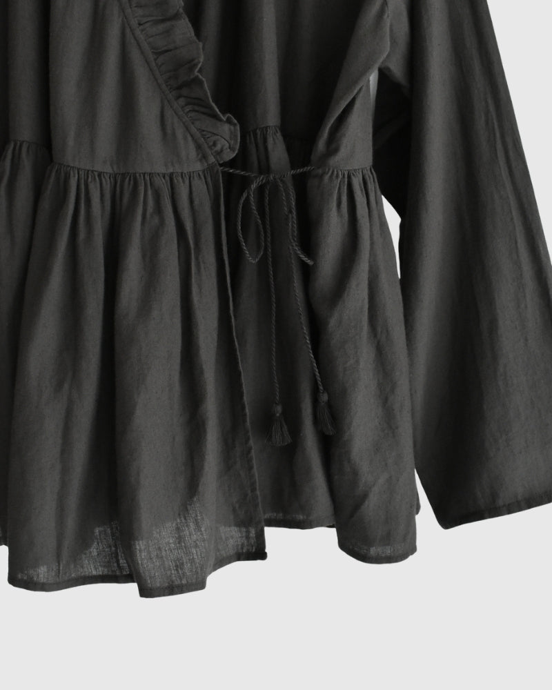 TWILL COTTON KHADI PLAIN FRILL CACHE COEUR Charcoal