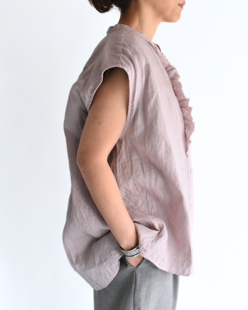 リネンフリル ノースリーブブラウス AshPink