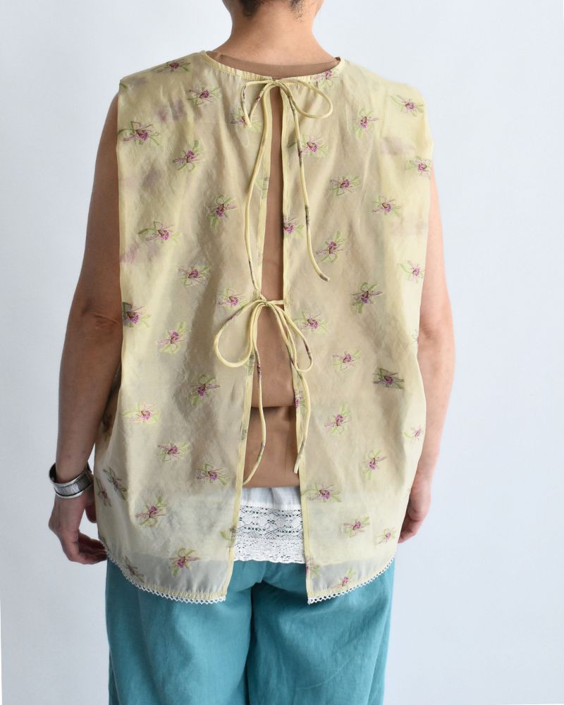 バックオープン シアーフラワーブラウス Yellow/Beige