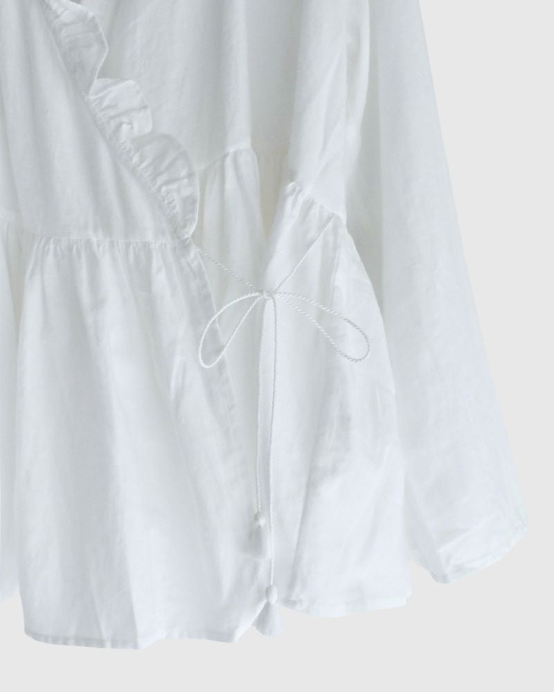 TWILL COTTON KHADI PLAIN (WASH) FRILL CACHE COEUR White