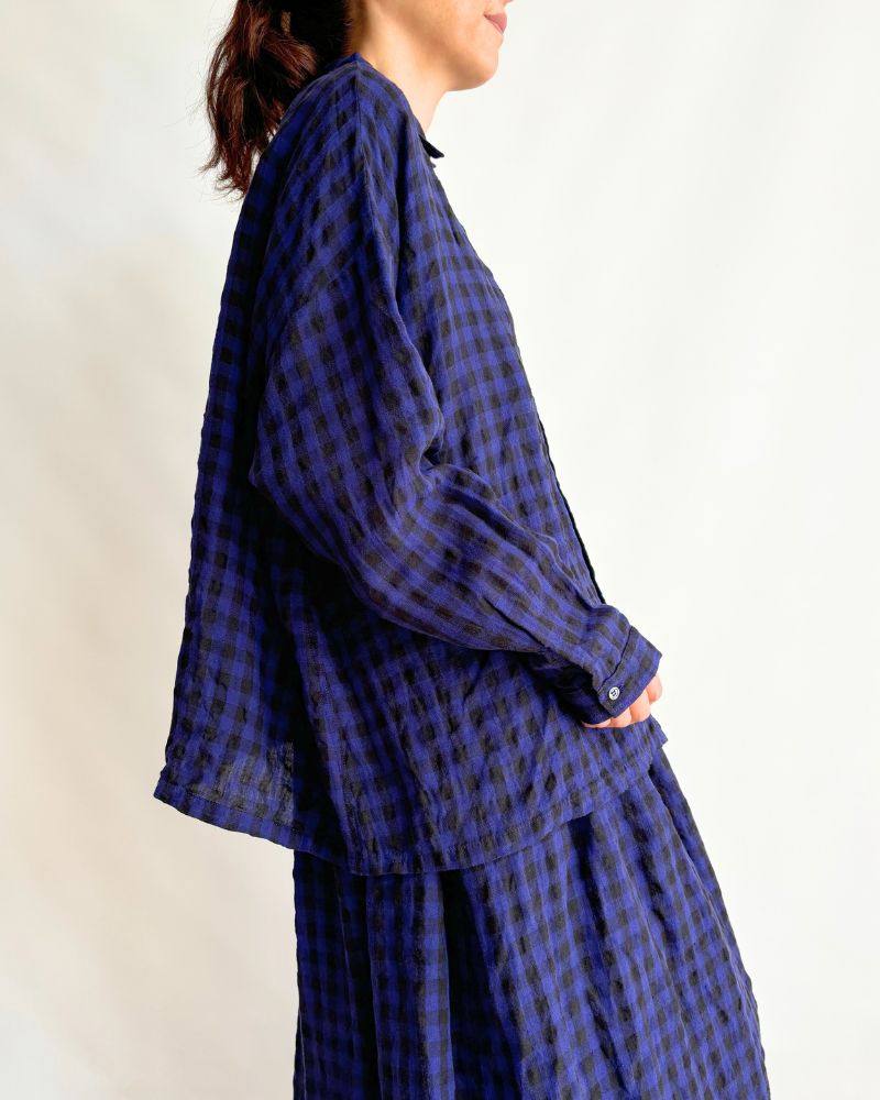 LINEN GINGHAM CHECK SHIRT Navy