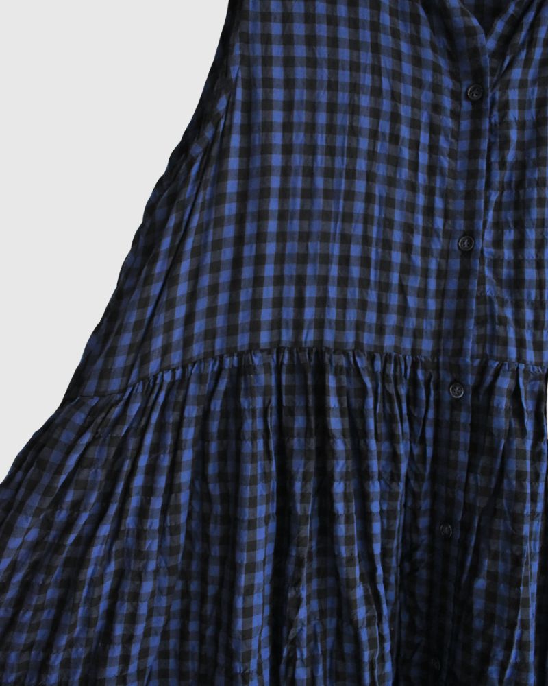 ブロックチェック スリーブレスギャザーワンピース Navy