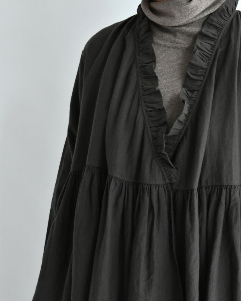 TWILL COTTON KHADI PLAIN FRILL CACHE COEUR Charcoal