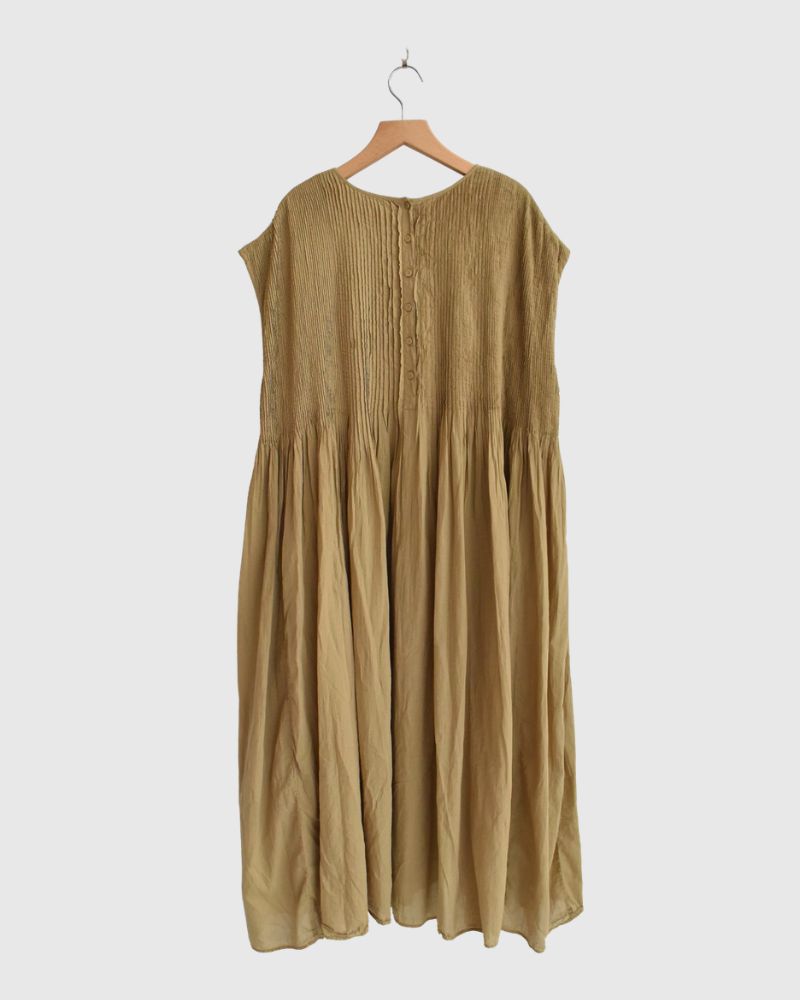 CREW-NECK F/SL DRESS WITH PINTUCK GreyKhaki