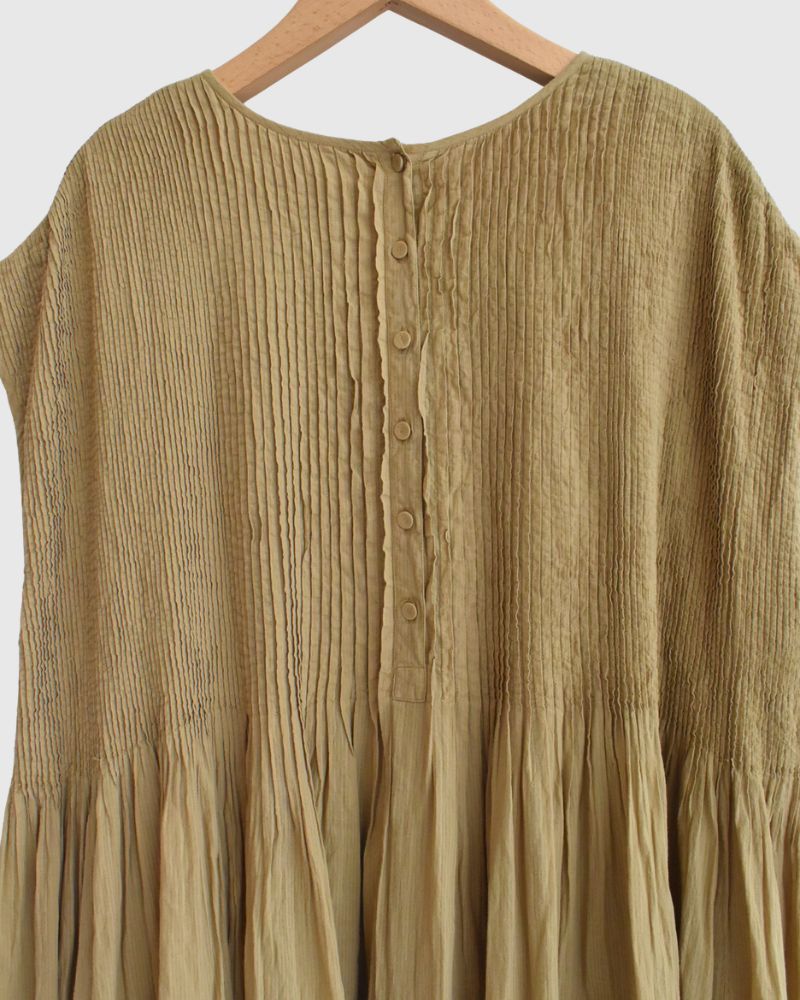 CREW-NECK F/SL DRESS WITH PINTUCK GreyKhaki