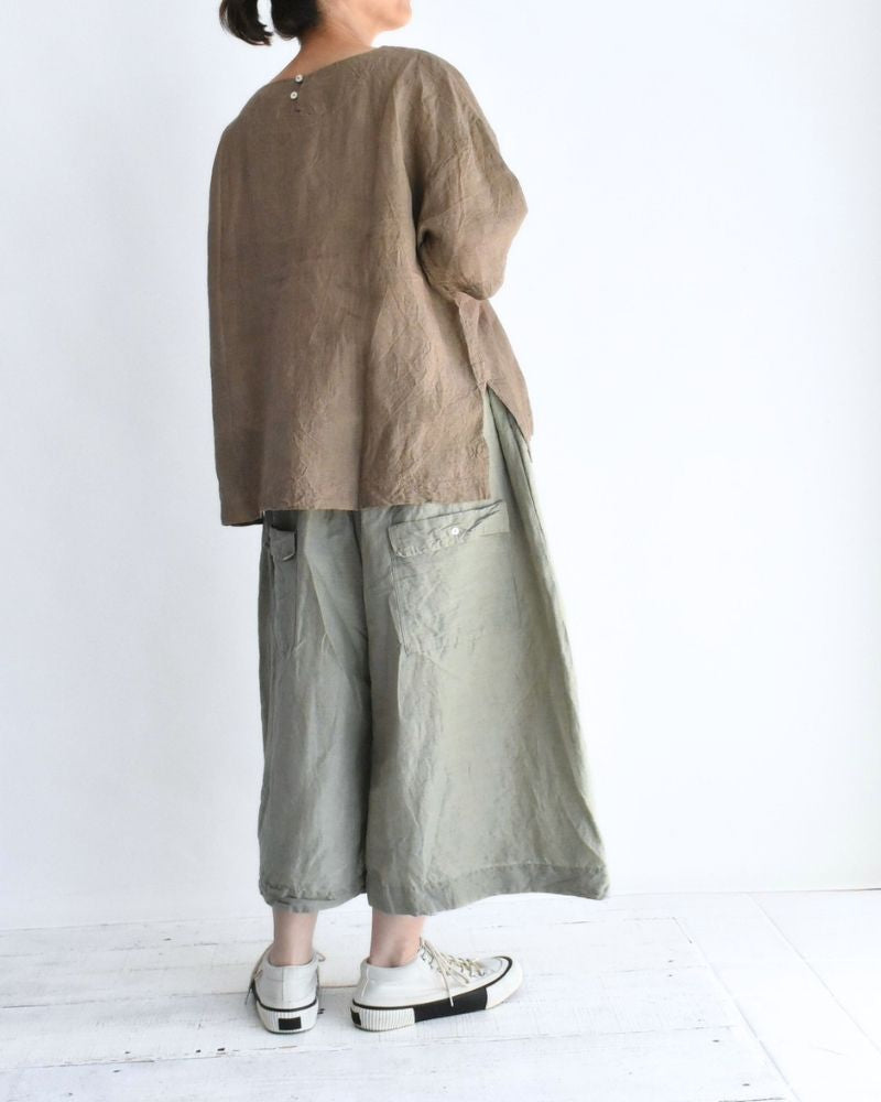手織り60×60リネン プルオーバーシャツ Beige