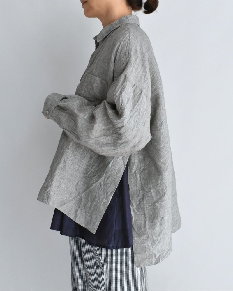 手織り60×60リネン スクエアシャツ Gray