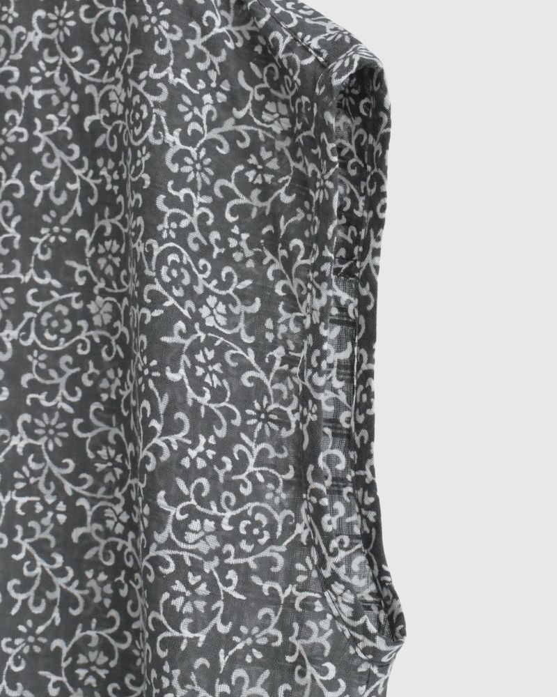 POWER LOOM COTTON DOBIE CHECK ARABESQUE SCREEN PRINT NO/SL FRILL COLLAR SHIRT DarkGray