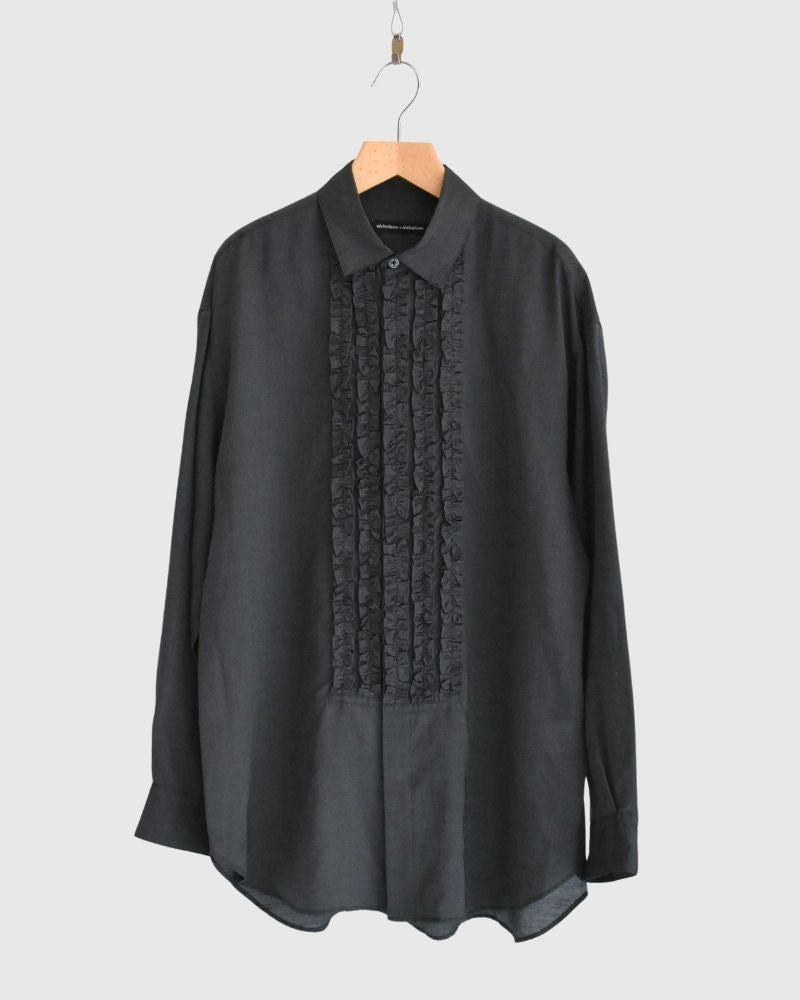 DORIS-SILK フリルブラウス Black