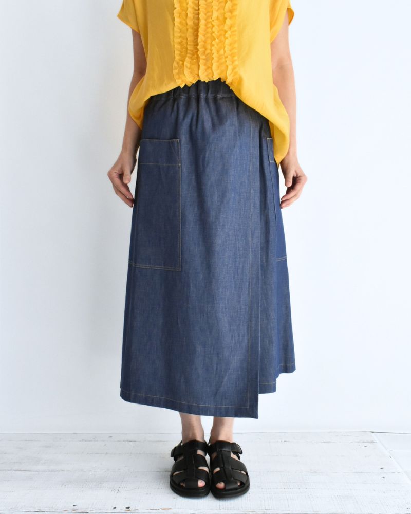 HEART-DENIM アシンメトリーラップ風スカート Blue