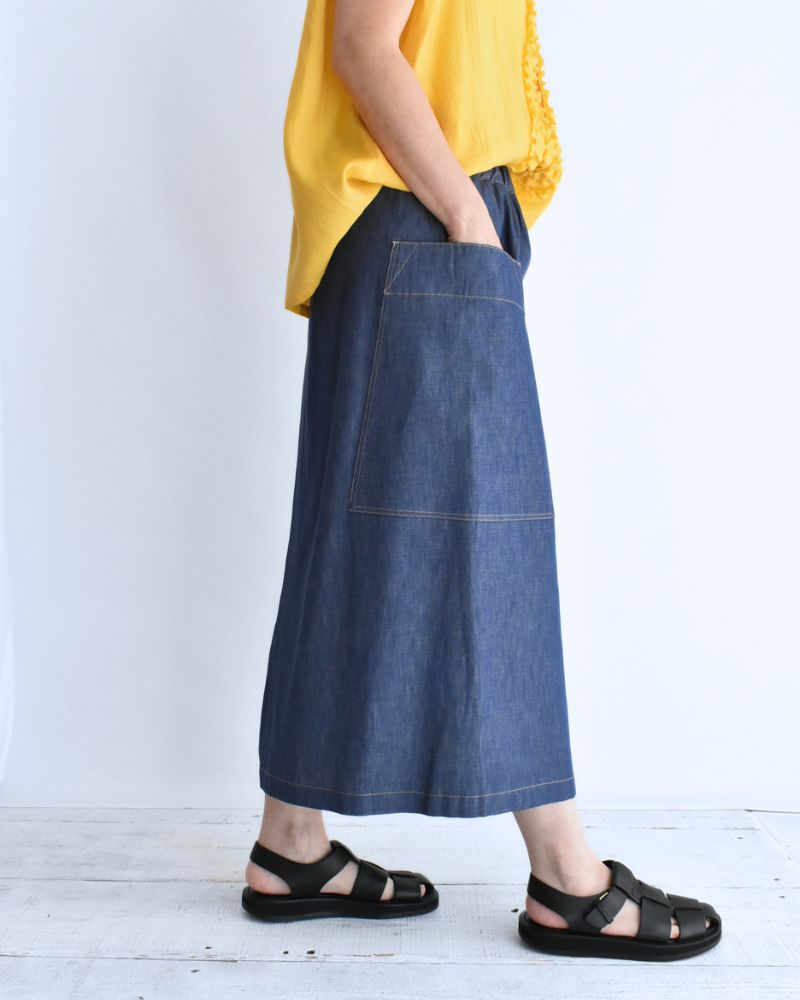 HEART-DENIM アシンメトリーラップ風スカート Blue