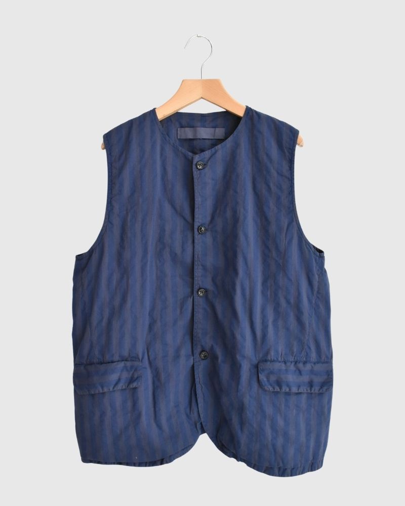 POPLIN WIDE STRIPE (OVERDYE) NO COLLAR VEST PurpleNavy